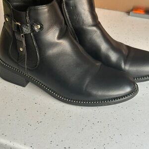 Next Black Leather Ankle Boots with Studded Detail